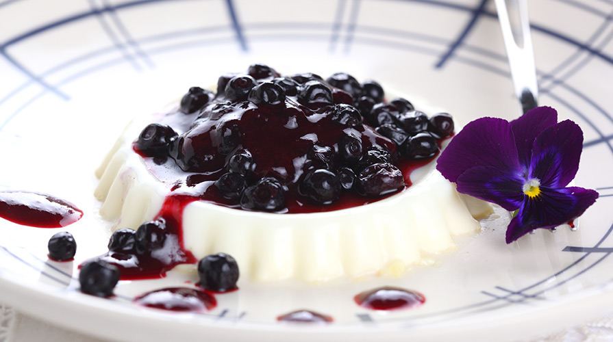 Panna cotta con salsa ai mirtilli