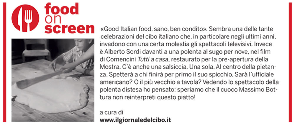 Food on screen 31 agosto